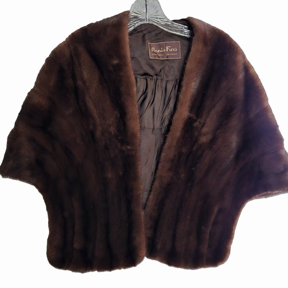 Annis Furs Chocolate Mink Fur Stole Wrap O/S
